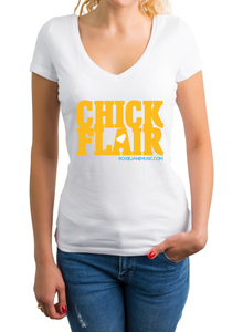 T-SHIRT White 2 color women's v-neck shirt (Chick Flair)