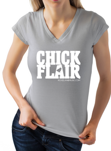 T-SHIRT Grey 1 color v-neck women's shirt (Chick Flair)