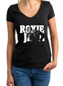 T-SHIRT Black-V-neck Women's (Roxie Jane picture shirt)